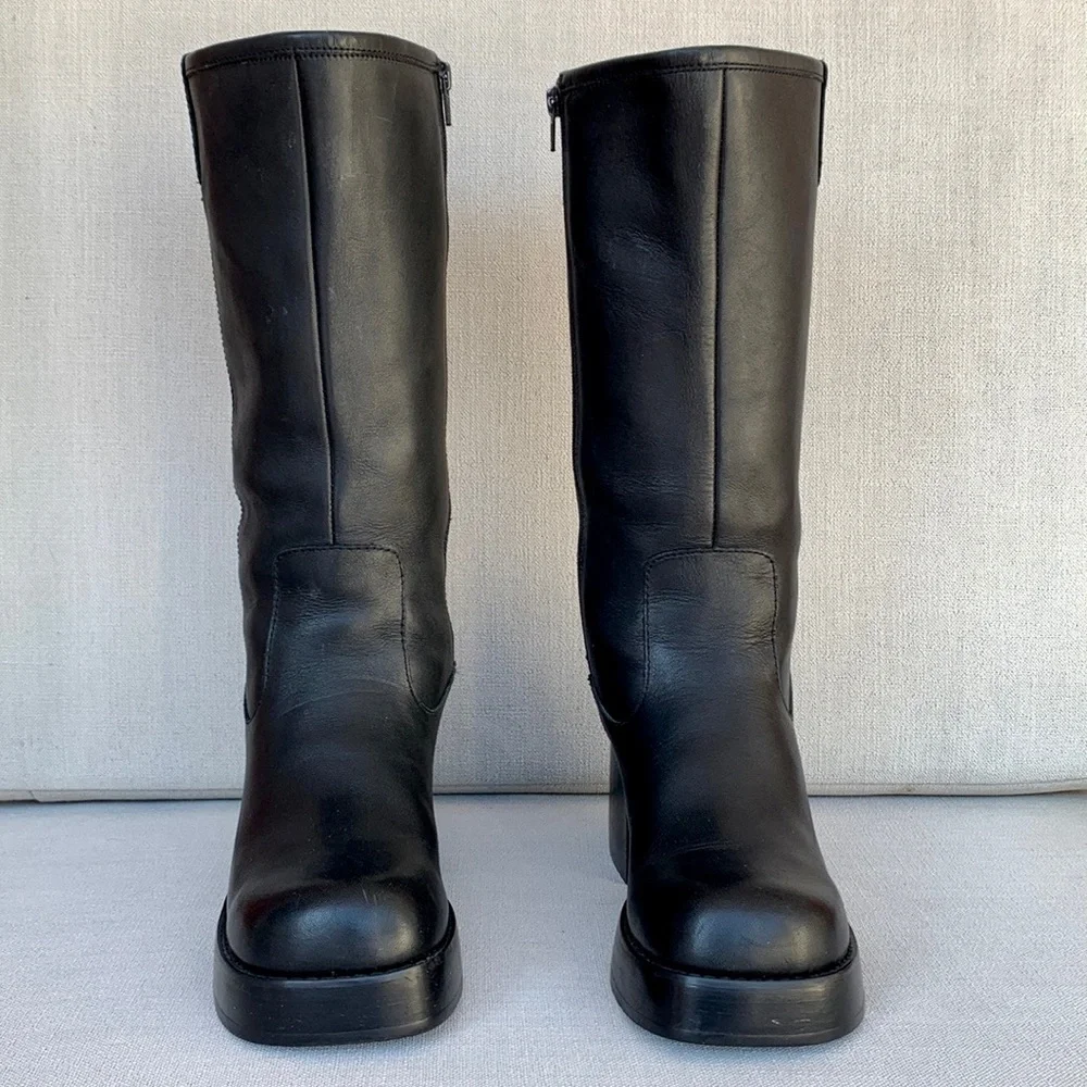 FRYE Vintage Y2K Dorian Platform Chunky Heel Tall Black Zippered Boots, Size 9 - Picture 4 of 13